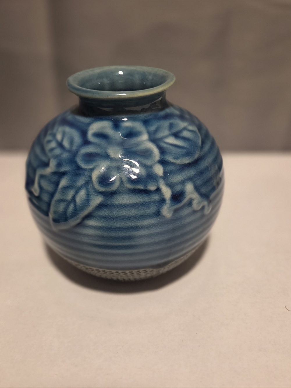 Hand-Glazed Blue Floral Ceramic Bud Vase